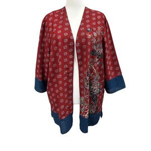 Norm Thompson Floral Open Front Kimono Sz XL Red